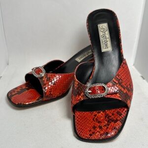 Brighton Red Snake Print Mules with Buckle Size 9.5